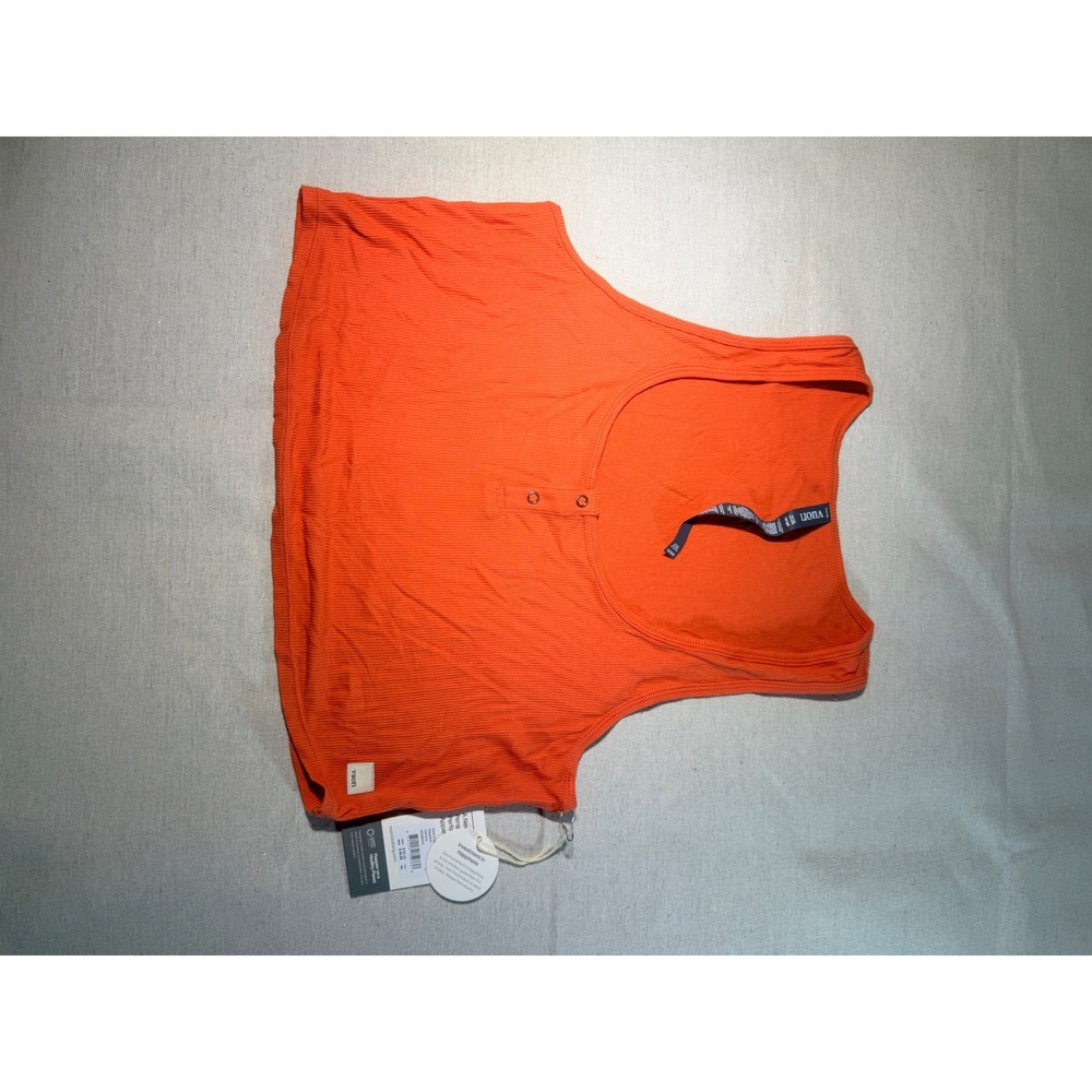 Vuori Cove Crop Tank Top Grapefruit Orange Ribbed Henley VW1019 Large NWT